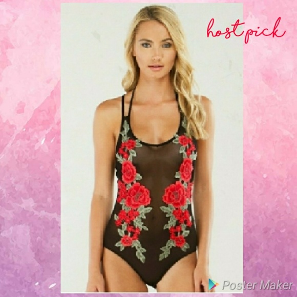 1 Sm ⭐️HP⭐ Sheer Rose Appliqué BodySuit - Picture 2 of 6